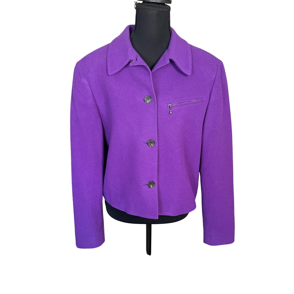 Casual Corner Vintage Purple Wool Cashmere Blend Button Front Jacket Blazer Sz 6